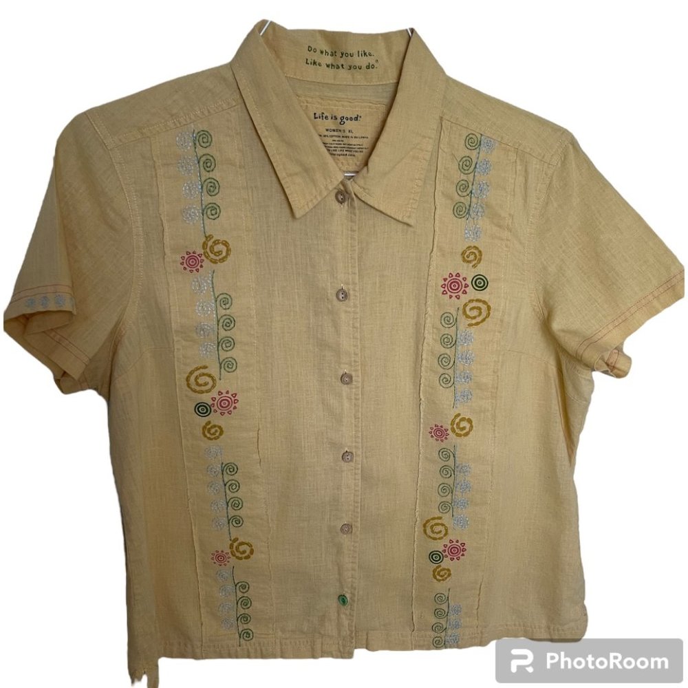 Life is Good, Ladies' Button Up Shirt, Short Sleeve, XL